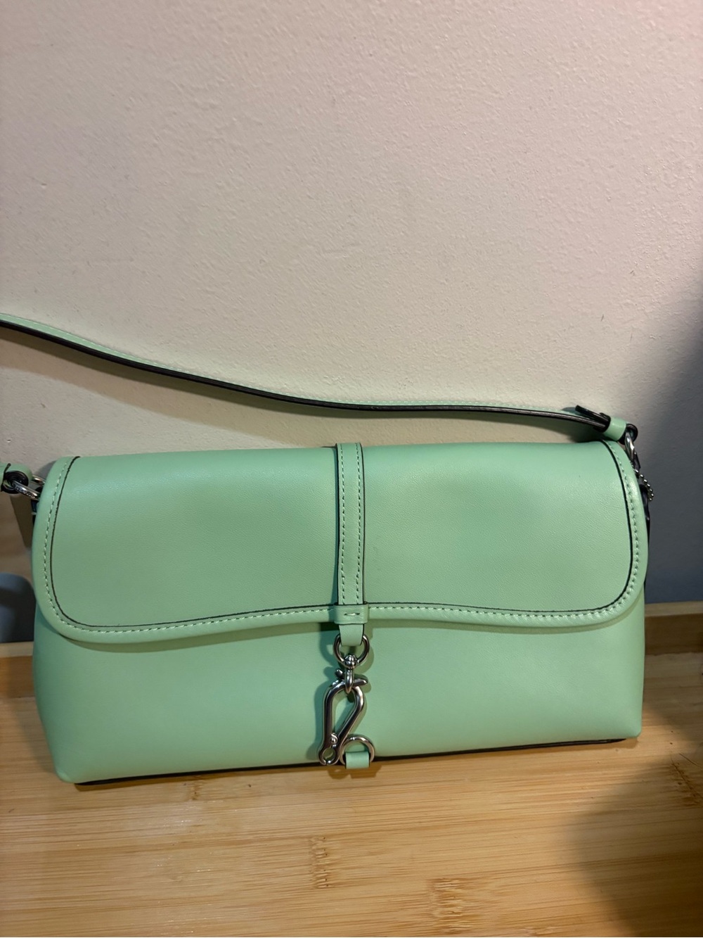 Coach Mint Green Leather Shoulder Bag with Silver Hardware